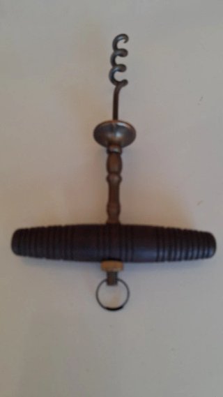 Antico cavatappi in legno e ottone 1890-1915