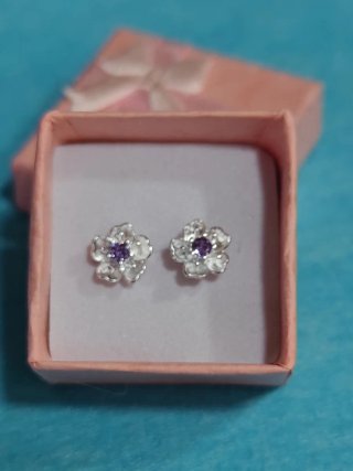 Pendientes Flor Plata Lila Circonita