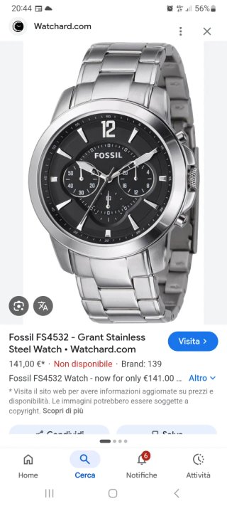 Orologio Fossil FS4532 Uomo Cronografo Nero Argent