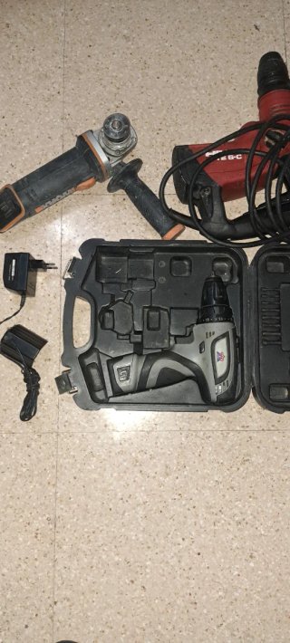 Lote herramientas: taladro, amoladora, cargador