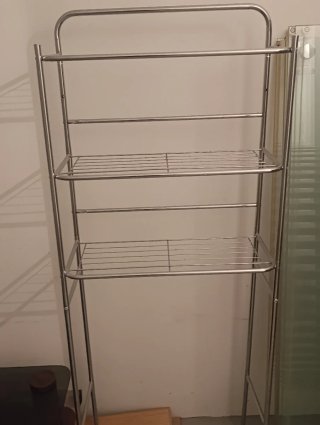Scaffale metallico a 3 ripiani, per bagno.