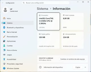 Portátil HP Intel i3 8GB RAM SSD 240GB, windows 11