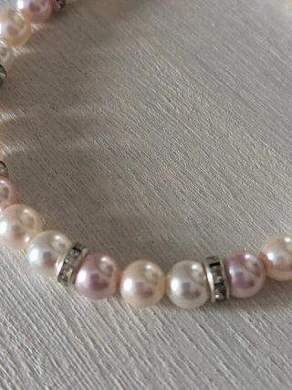 2 Pulseras Perlas Rosas y Blancas con Cristalitos