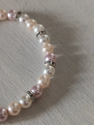 2 Pulseras Perlas Rosas y Blancas con Cristalitos
