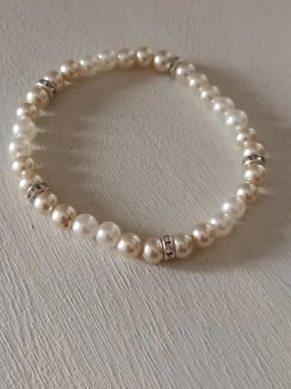 2 Pulseras Perlas Rosas y Blancas con Cristalitos