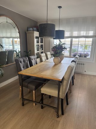 Mesa de comedor de madera y metal para 10 personas