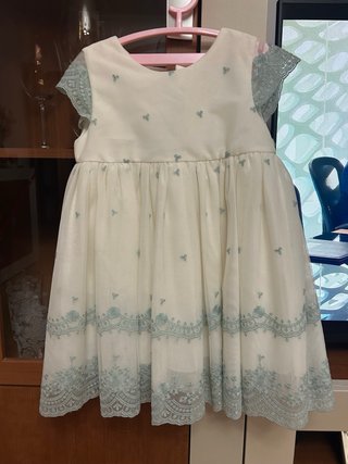 Vestido de fiesta infantil blanco y verde 5 años