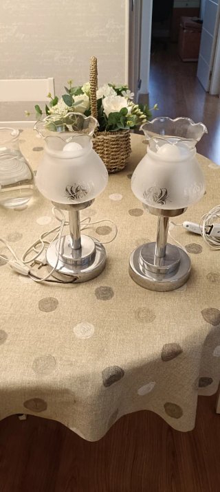 2 Lámparas Mesa Cristal y Metal