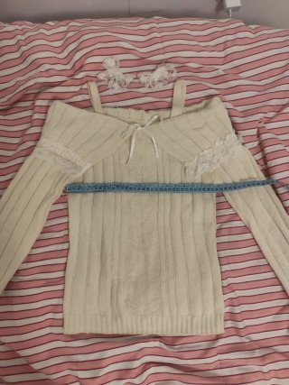 Jersey crema punto con encaje y lazo