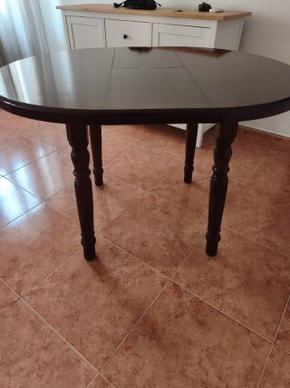 Mesa redonda madera maciza y cristal