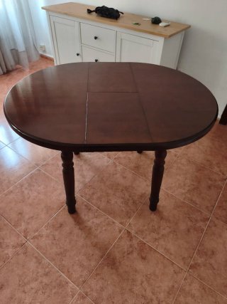 Mesa redonda madera maciza y cristal