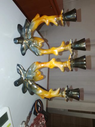 Candelabro de cerámica antiguo multicolor