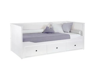 Cama blanca doble de madera con cajones
