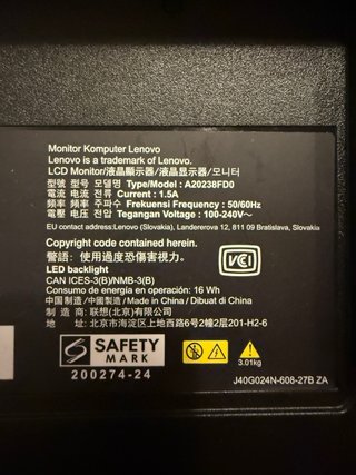 Monitor Lenovo 22'' Negro