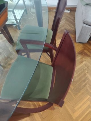 Mesa Comedor Cristal y 6 Sillas Madera