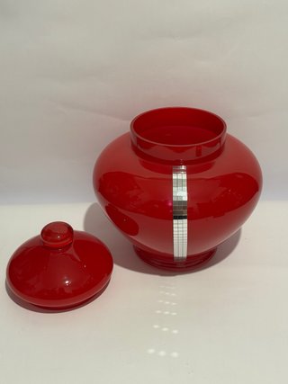 Vaso vintage vetro rosso con coperchio