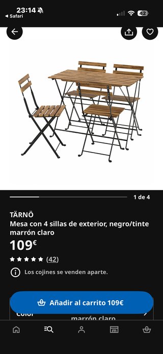 Conjunto Mesa y 4 Sillas Exterior IKEA TÄRNÖ