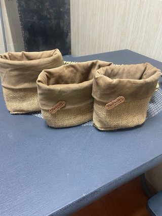 Conjunto 3 cestas mimbre y yute