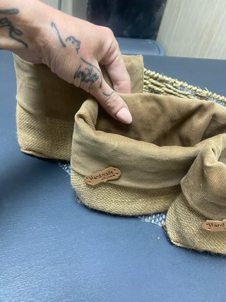 Conjunto 3 cestas mimbre y yute
