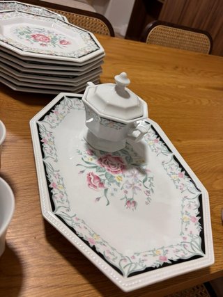 Vajilla porcelana floral octogonal