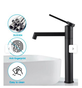 Grifo alto negro mate para lavabo 24cm. Nuevo. Sin
