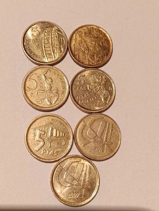 Lote 7 monedas 5 pesetas