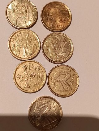 Lote 7 monedas 5 pesetas