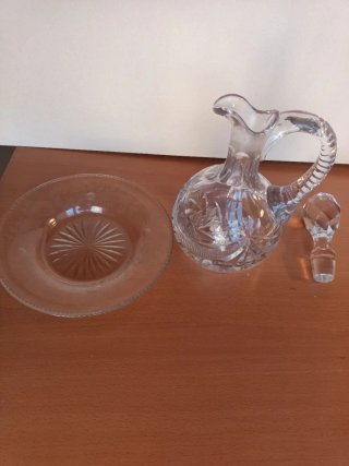 Aceitera de cristal vintage con plato