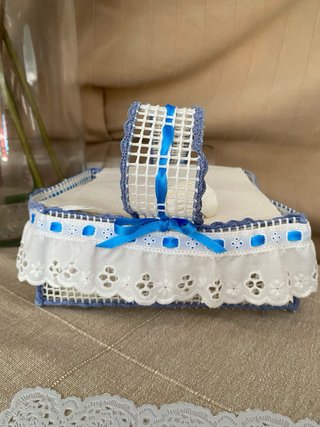 Servilletero decorativo azul y blanco