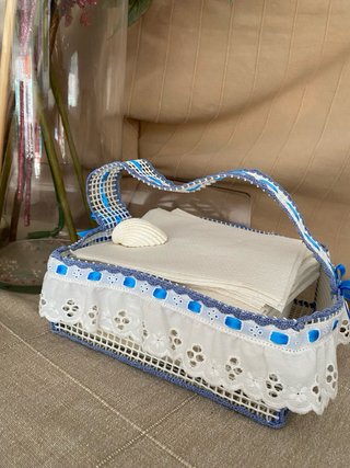 Servilletero decorativo azul y blanco
