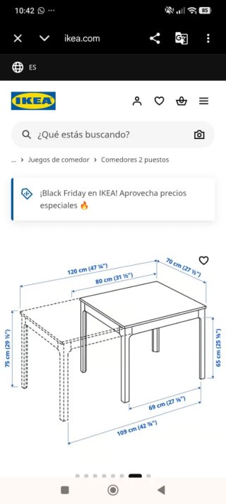 Mesa extensible Ikea Ekeladen 70x80/120