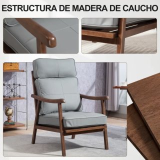 Poltrona elegante in pelle sintetica e legno