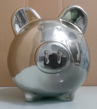 Hucha Cerdito Grande Cerámica Plateada