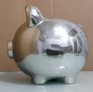 Hucha Cerdito Grande Cerámica Plateada