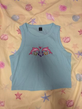 Top SHEIN azul y rosa