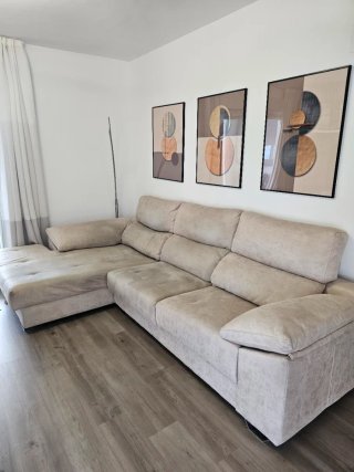 Sofá Chaise Longue Beige 3m
