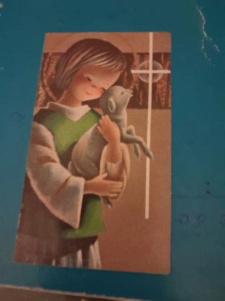Recordatorio religioso Virgen y Niño