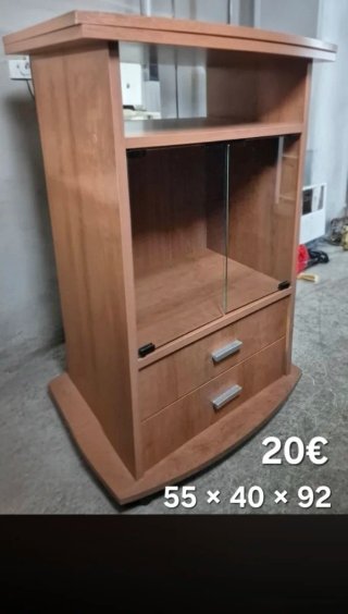Mueble TV madera y cristal con ruedas