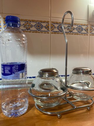 Set Salsero Salero Cocina Vidrio Metal