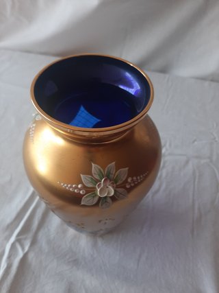 Jarrón Cristal Murano Bohemia Dorado Flores