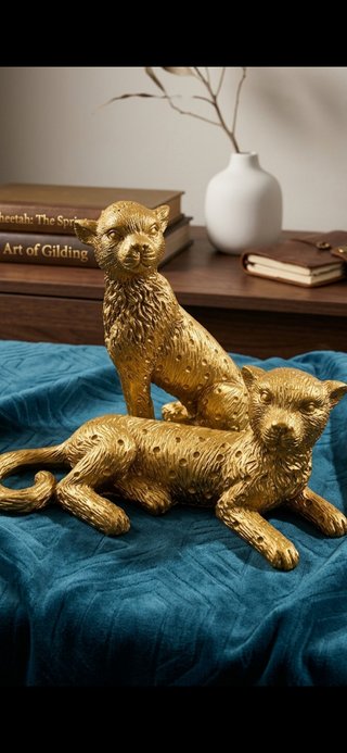 Statuetta ghepardo dorato 2 pezzi