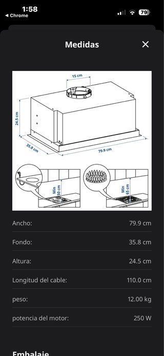 Extractor campana extractora Underverk 80cm