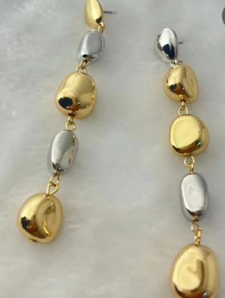 Pendientes largos bicolor oro y plata