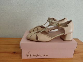 Zapatos Rosa palo y Dorado Tacon