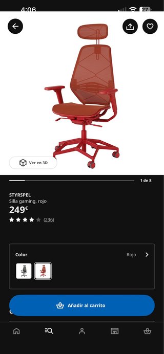 Silla gaming STYRSPEL Ikea roja