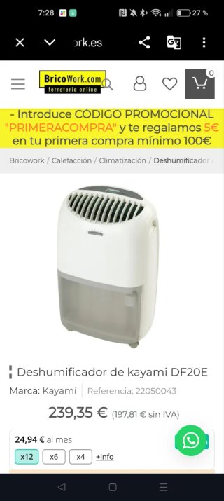 Deshumidificador Kasami Blanco y Turquesa