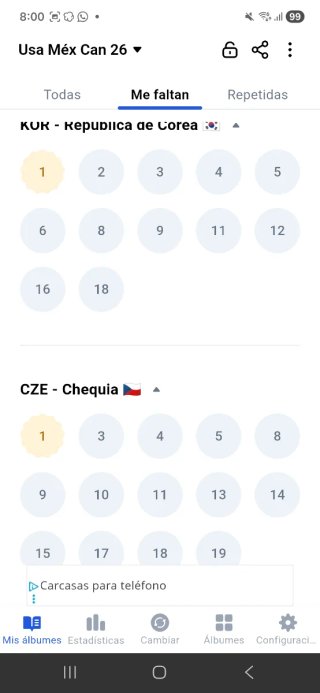 Cromos Faltantes Mundial CAMBIO