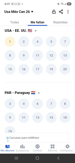 Cromos Faltantes Mundial CAMBIO