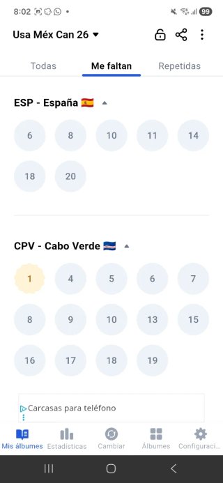 Cromos Faltantes Mundial CAMBIO