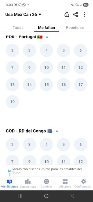 Cromos Faltantes Mundial CAMBIO